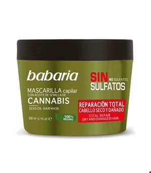 ماسک مو ترمیم کننده بدون سولفات باباریا babaria مدل کانابیس CANNABIS مناسب موهای آسیب دیده حجم 200 میل